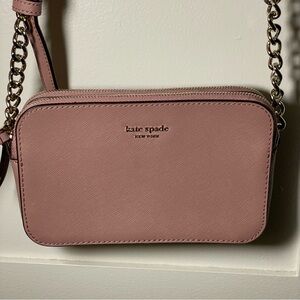 Kate Spade Blush Pink Mauve Double Zip Crossbody Bag with Magnetic Closure